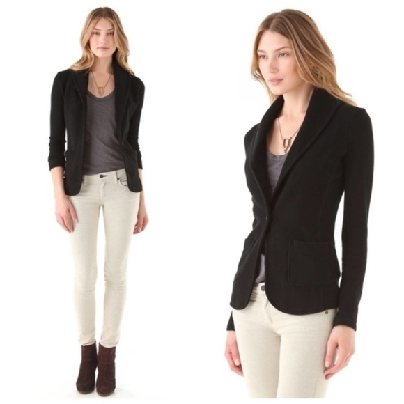 James Perse Black Knit Shawl Collar Cardigan Sweater Blazer French Terry Jacket - Picture 8 of 16